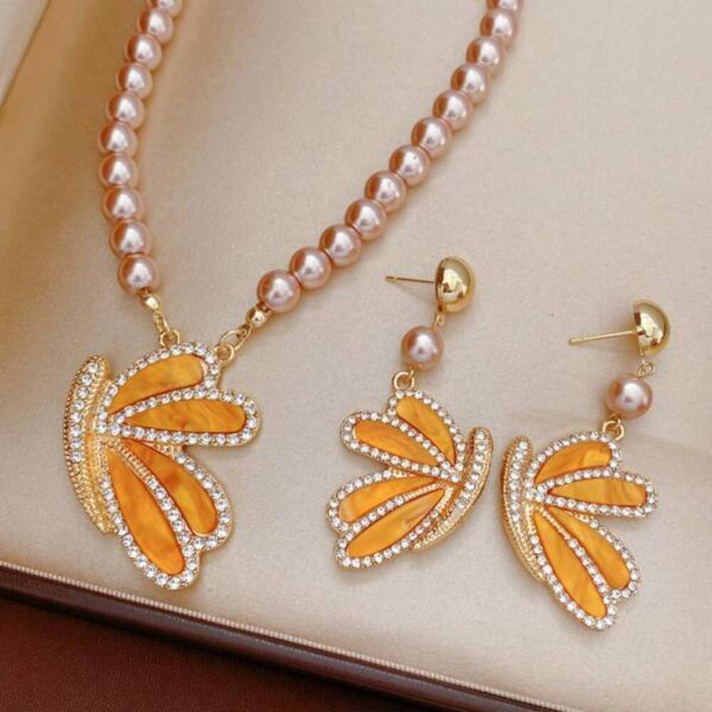 Butterfly Wing Pendant Earrings And Light Niche Beaded Collarbon Y2K Minimalist